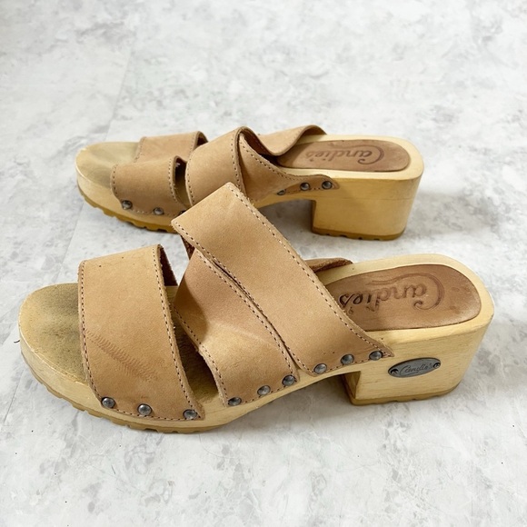 Vintage 90s y2k Candies Wooden Leather Wooden Platform Clog Sandals 7.5 Hippie - Picture 8 of 8